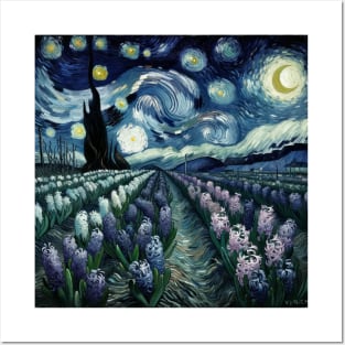 Enchanted Flower Garden Night: Hyacinth Starry Floral Posters and Art